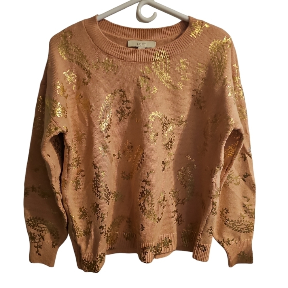 Loft peach gold shimmer paisley sweater sz small new with tags - Picture 4 of 8